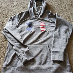Under Armour Grey Hoodie red white blue USA L